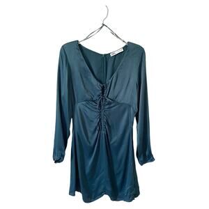 Zara Peasant Pirate Long Sleeve Tie Mini Dress Blue Size Medium